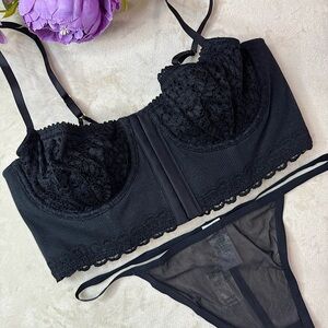 NWT Aerie Black Lace and Mesh Lingerie Set